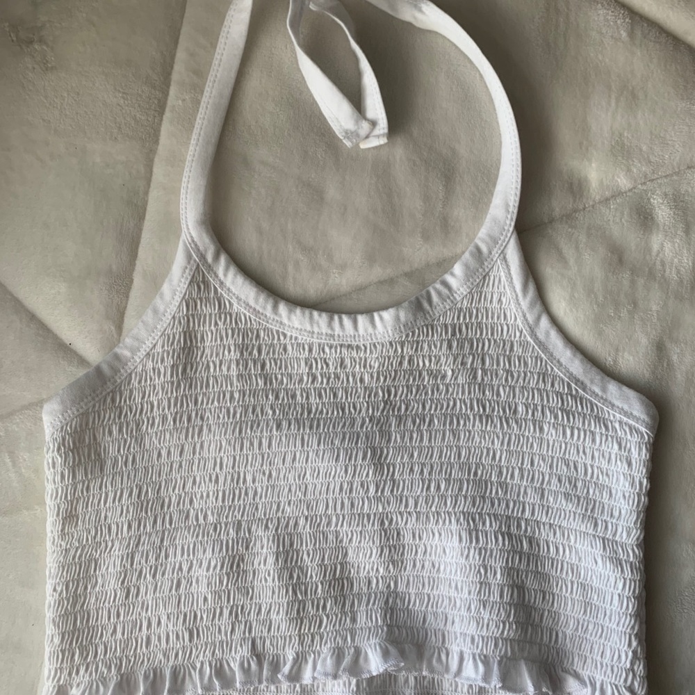 white crop top with tie neck